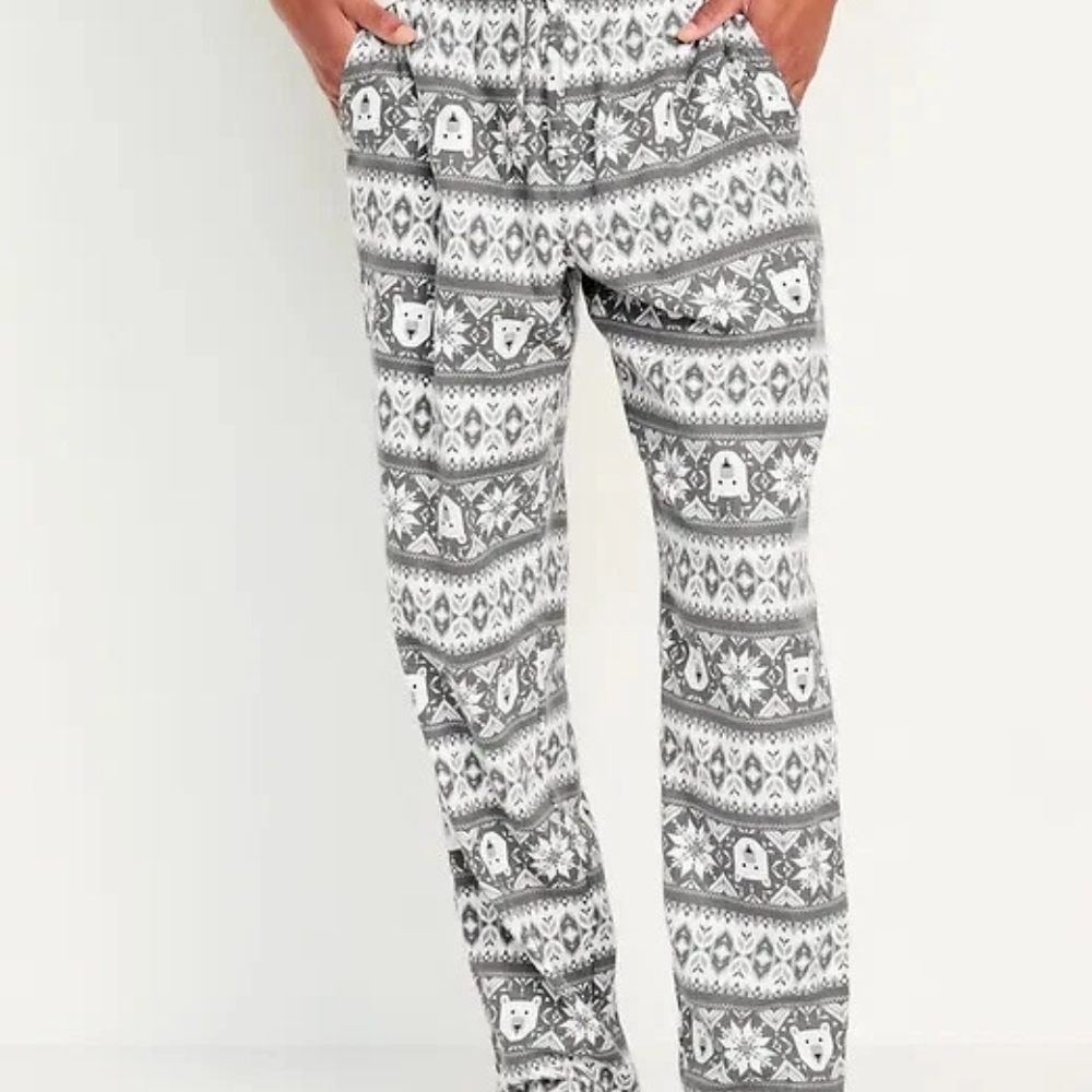 Old Navy Winter Polar Bear Gray White Patterned Men's Pajama Lounge Bottoms NWT
